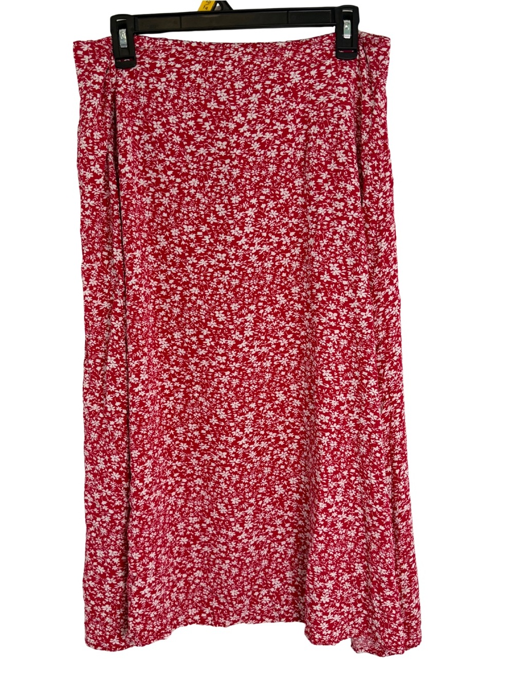 3/$20 Nenona Red Floral Midi Skirt with White Ditsy Print
